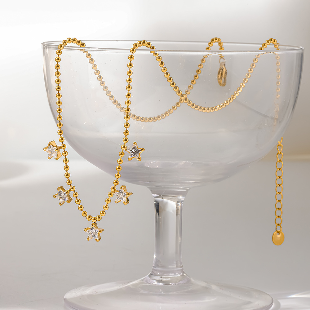 Colliers Pendentifs Pour Femmes, Série Luxueuse, Élégants Et En Forme D'Étoile, En Acier Inoxydable Étanche Couleur Or Et Zircon. h5Image3