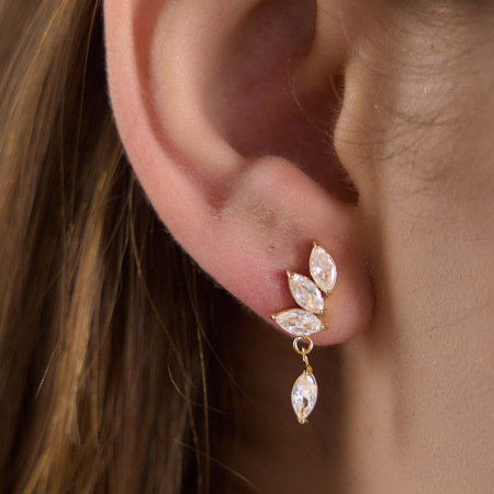 Boucles d'oreilles pendantes pour femme en acier inoxydable, étanches, couleur or, avec zircon et motif floral 2