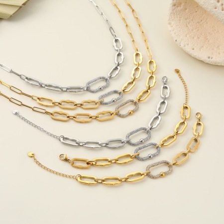Ensembles de bijoux de luxe pour femmes, en acier inoxydable imperméable, couleur or, de forme irrégulière et patchwork, à porter au quotidien 2