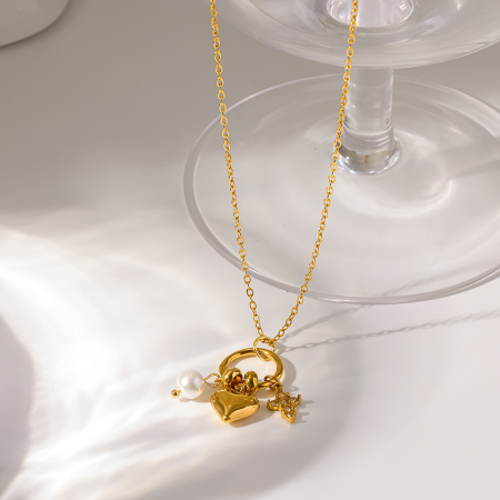 Colliers pendentifs pour femmes, collection luxueuse, style rétro, en forme de cœur et croix, en acier inoxydable étanche, couleur or et strass.