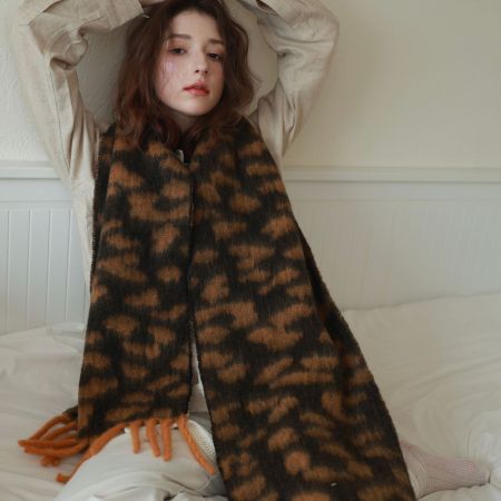 Écharpes d'hiver en laine et polyester à pompons, imprimé léopard rétro, collection Simple 2