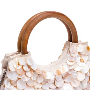 Sac Rond Pour Femme, Style Décontracté, Tissé À Sequins, Couleur Unie, Motif Coquillages. h5 Image5