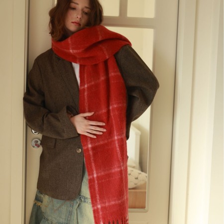 Écharpes d'hiver en laine et polyester à carreaux unis et à franges, collection Simple Series 2