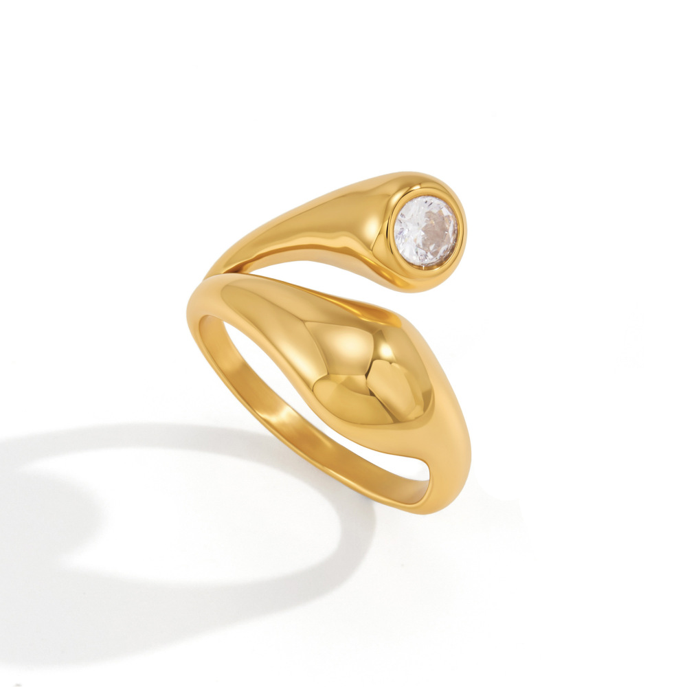 Bagues Pour Femmes En Acier Inoxydable De Forme Simple Et Irrégulière, Étanches, Couleur Or, Serties De Zircon. h5Image5