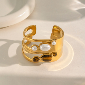 Bracelets Manchettes Pour Femmes En Acier Inoxydable Doré, Forme Géométrique, Étanches, Avec Pierre Naturelle h5 Image4