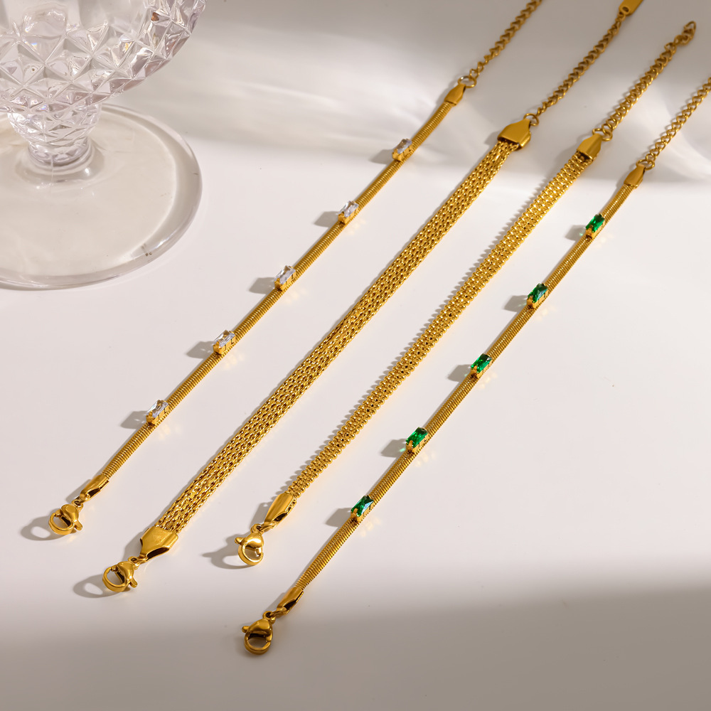Bracelets À Maillons Pour Femmes En Acier Inoxydable Étanche, Couleur Or, Avec Zircon. Image3