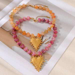 Colliers De Perles Pour Femmes Avec Pendentif Cœur En Résine Style Rétro h5 Image3