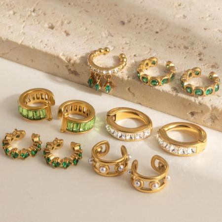 Boucles d'oreilles manchette élégantes rectangulaires en acier inoxydable, étanches, couleur or, avec zircon, pour femmes
