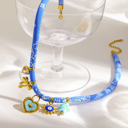 Collier pendentif bohème œil de diable, nœud papillon, poisson, acier inoxydable, couleur or, zircon, pour femme 2