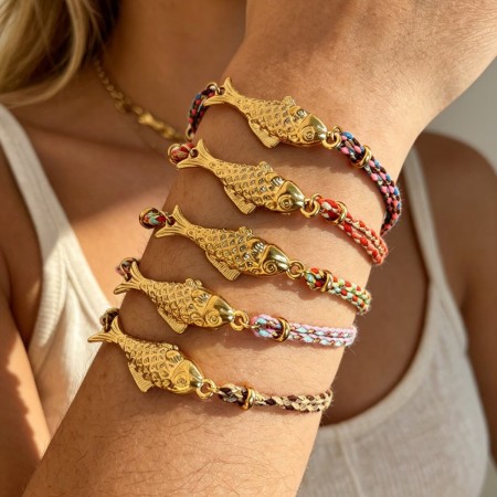 Bracelets tressés pour femmes, style océanique, motif poisson, couleur or