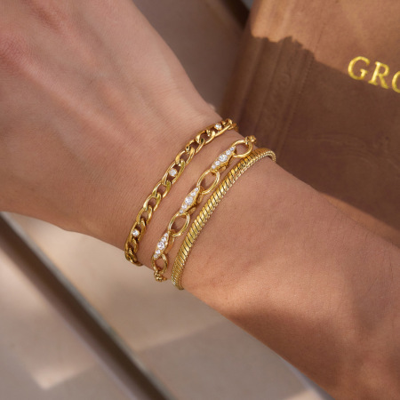 Bracelet chaîne simple en acier inoxydable, étanche, couleur or, orné de strass, pour femme 2