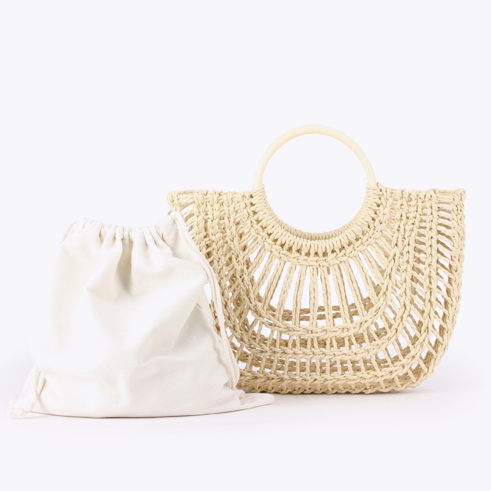 Sac Carré Pour Femme En Raphia Tissé Ajouré, Couleur Unie, Style Vacances