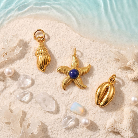 Pendentifs pour femmes à faire soi-même, en acier inoxydable étanche couleur or, style océanique, avec pierre naturelle