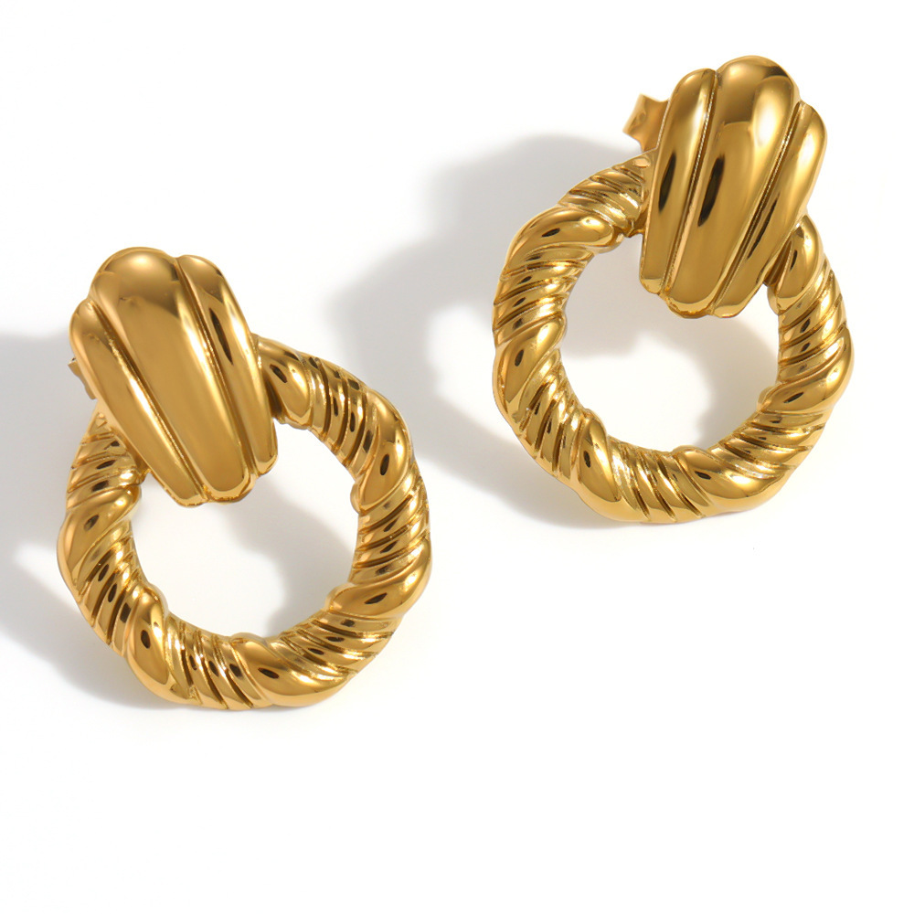 Boucles D'Oreilles Puces Pour Femmes, Style Cercle Simple, En Acier Inoxydable, Étanches, Couleur Or, Avec Zircon. Image4