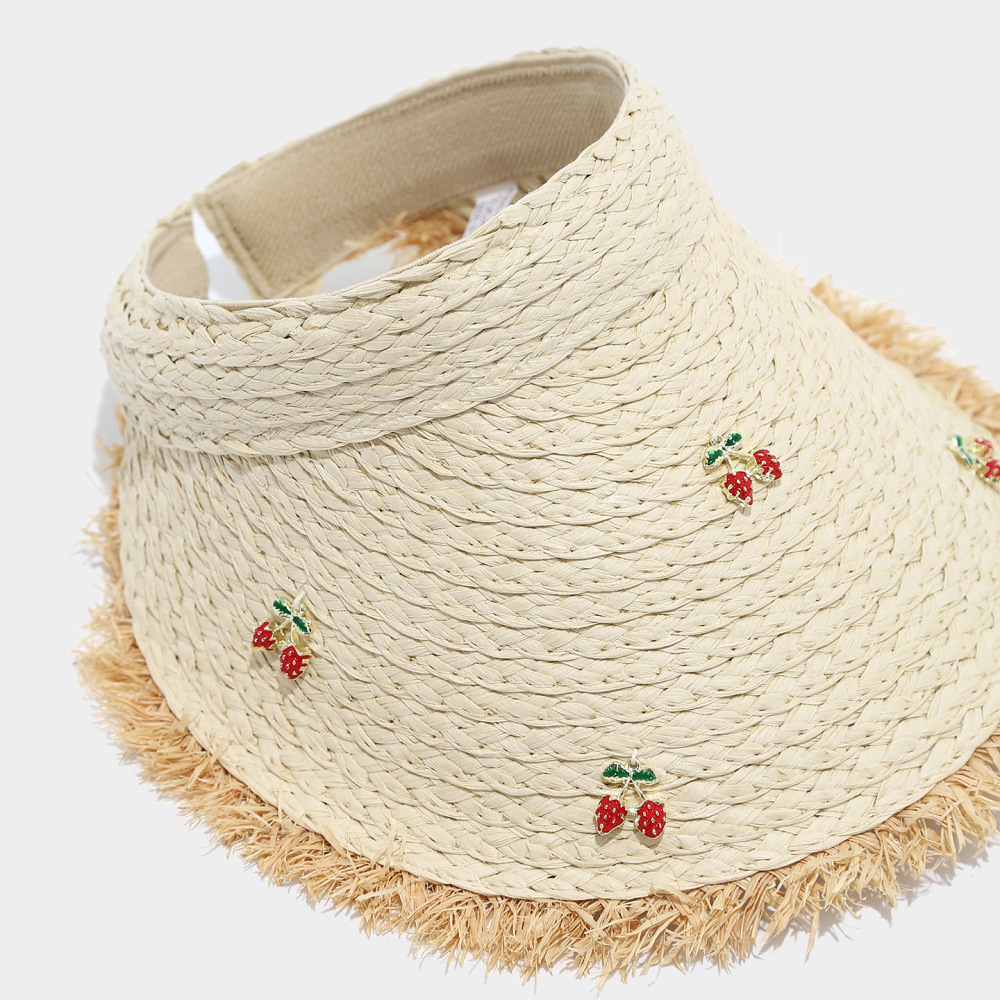 Chapeaux Pour Femmes En Raphia Tissé, Couleur Cerise Unie, Avec Nœud Floral Décontracté Et Style Simple, Collection Simple Series h5Image6