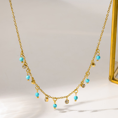 Colliers pendentifs pour femmes en acier inoxydable doré, forme géométrique rétro, étanches, avec zircon.