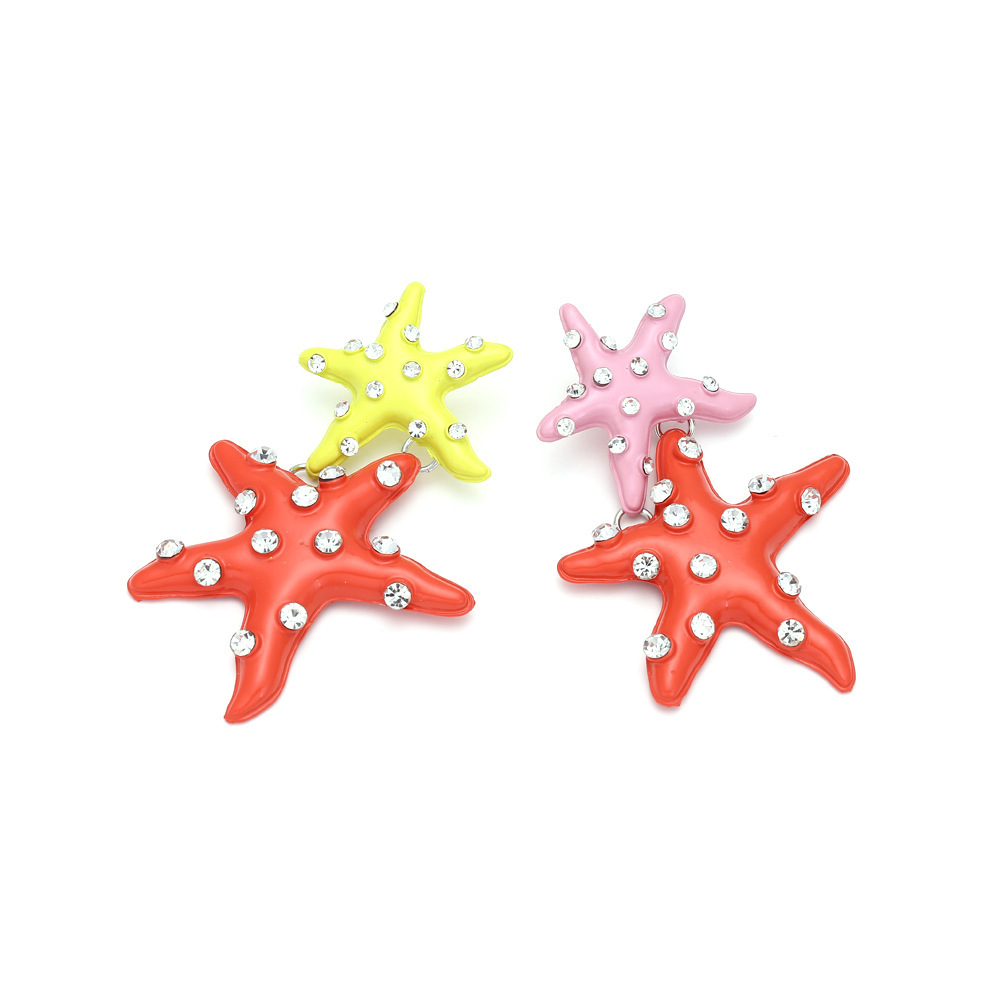 Boucles D'Oreilles Pendantes Pour Femme, Style Océanique, En Alliage Et Strass, Motif Étoile De Mer h5Image4