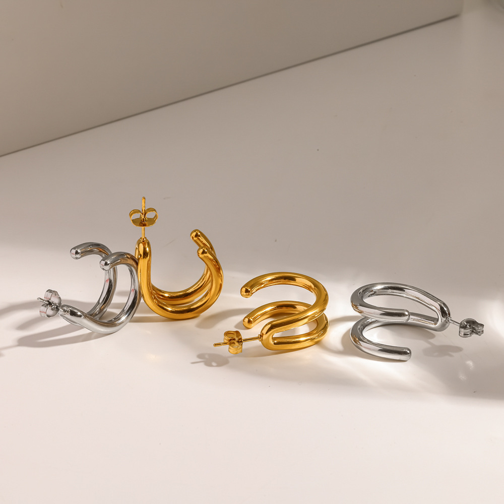 Boucles D'Oreilles Puces Décontractées Pour Femmes, En Acier Inoxydable Imperméable, Couleur Or Image2
