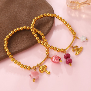 Bracelet À Breloques Pour Femme, Motif Fleur, Œil De Diable Et Lune, En Acier Inoxydable, Étanche, Couleur Or. h5 Image2