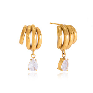 Boucles D'Oreilles Pendantes Pour Femmes, En Acier Inoxydable Étanche, Couleur Or, Ornées De Zircon, Motif Goutte D'Eau Irrégulière. h5 Image5