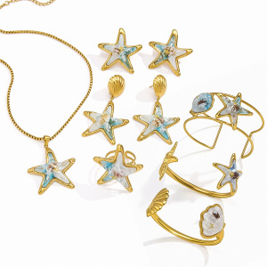 Ensembles De Bijoux Pour Femmes En Acier Inoxydable Doré, Élégants Et De Style Océanique, Avec Étoiles De Mer, Collection Romantique h5 Image5