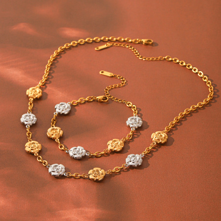 Colliers À Maillons Pour Femmes, Collection Simple Series Daily Flower, En Acier Inoxydable, Couleur Or, Étanches