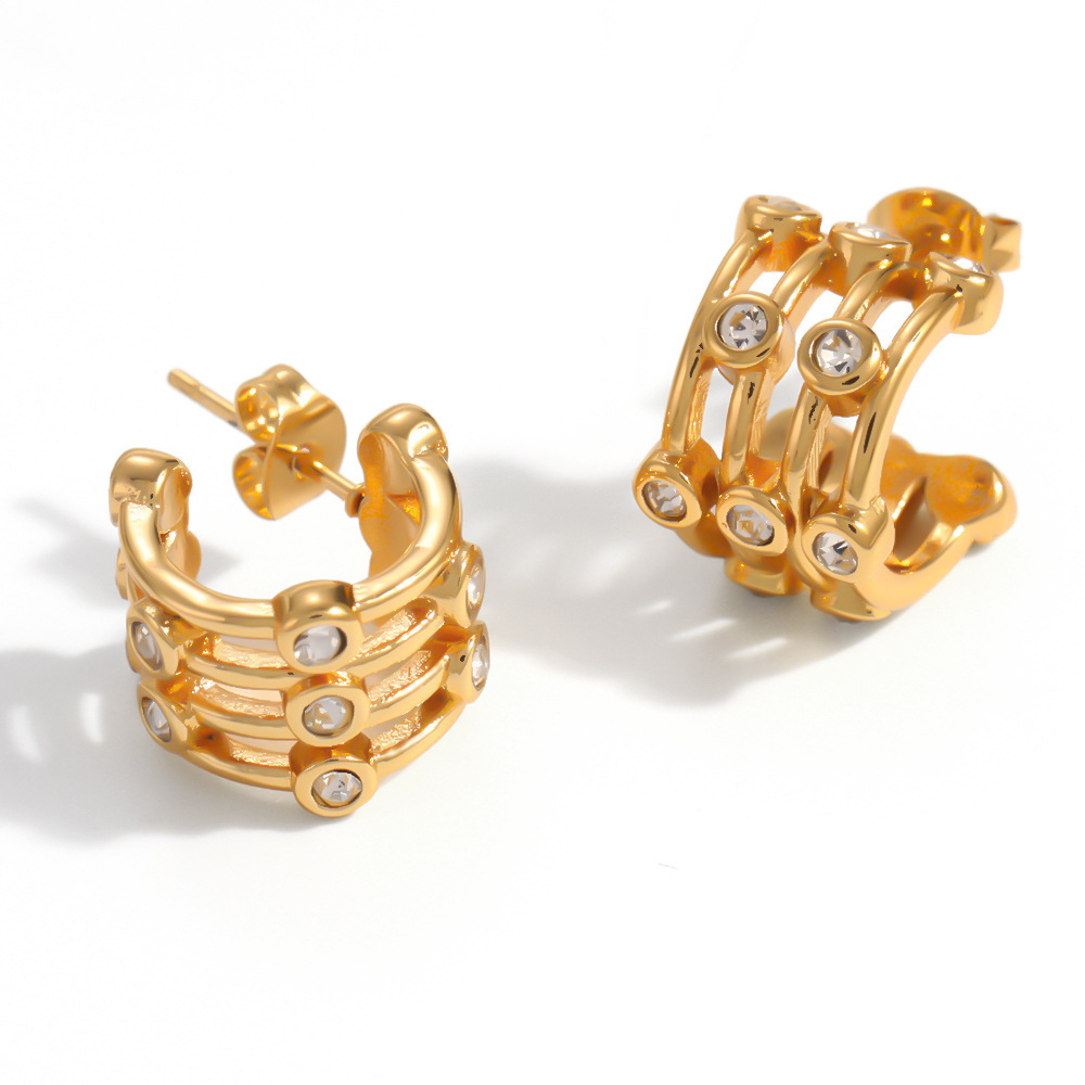 Boucles D'Oreilles Puces Pour Femmes, Collection Simple Series Daily Geometric Shape, En Acier Inoxydable Étanche, Couleur Or Image4