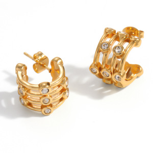 Boucles D'Oreilles Puces Pour Femmes, Collection Simple Series Daily Geometric Shape, En Acier Inoxydable Étanche, Couleur Or h5 Image4