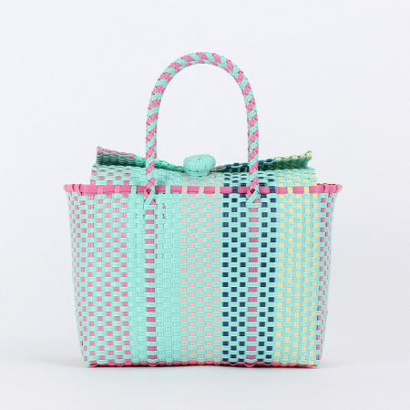 Sac carré femme en PVC tissé multicolore style vacances