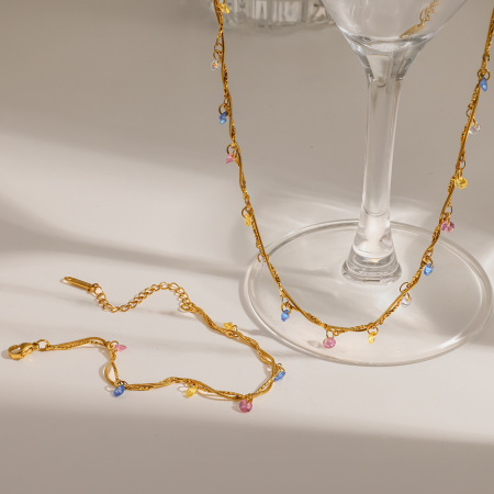 Ensembles de colliers pour femmes en acier inoxydable étanche, couleur or, ornés de strass