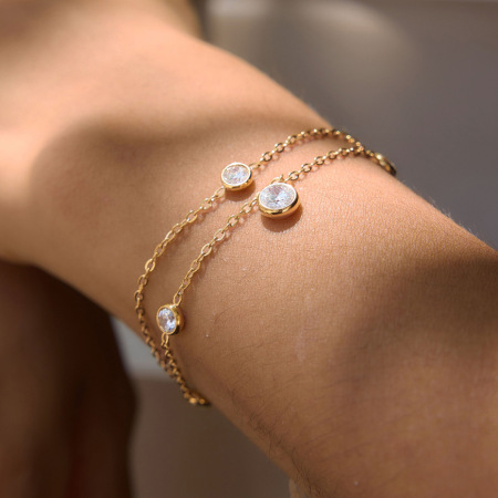 Bracelets à breloques simples en acier inoxydable, étanches, couleur or et zircon pour femmes 2