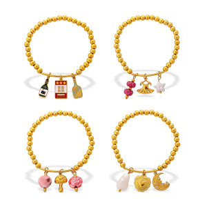 Bracelet À Breloques Pour Femme, Motif Fleur, Œil De Diable Et Lune, En Acier Inoxydable, Étanche, Couleur Or. h5 Image5