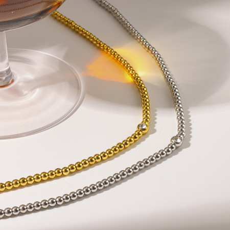 Colliers de perles pour femmes en acier inoxydable, étanches, couleur or et zircon 2