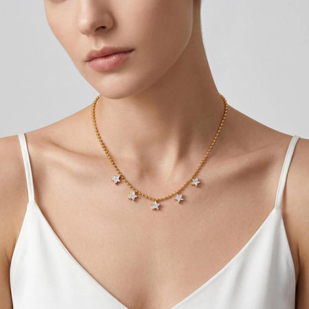 Colliers pendentifs pour femmes, série luxueuse, élégants et en forme d'étoile, en acier inoxydable étanche couleur or et zircon.