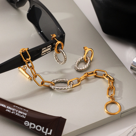 Bracelet chaîne simple en acier inoxydable doré et argenté, étanche, pour femme. 2