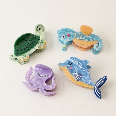 Griffes en acétate de poisson, style océanique, motif animaux mignons de la série Simple