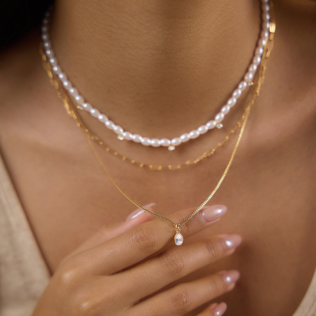 Colliers superposés pour femmes, collection Simple Series Daily Droplet Chain, en acier inoxydable, couleur or, avec zircon, étanches.