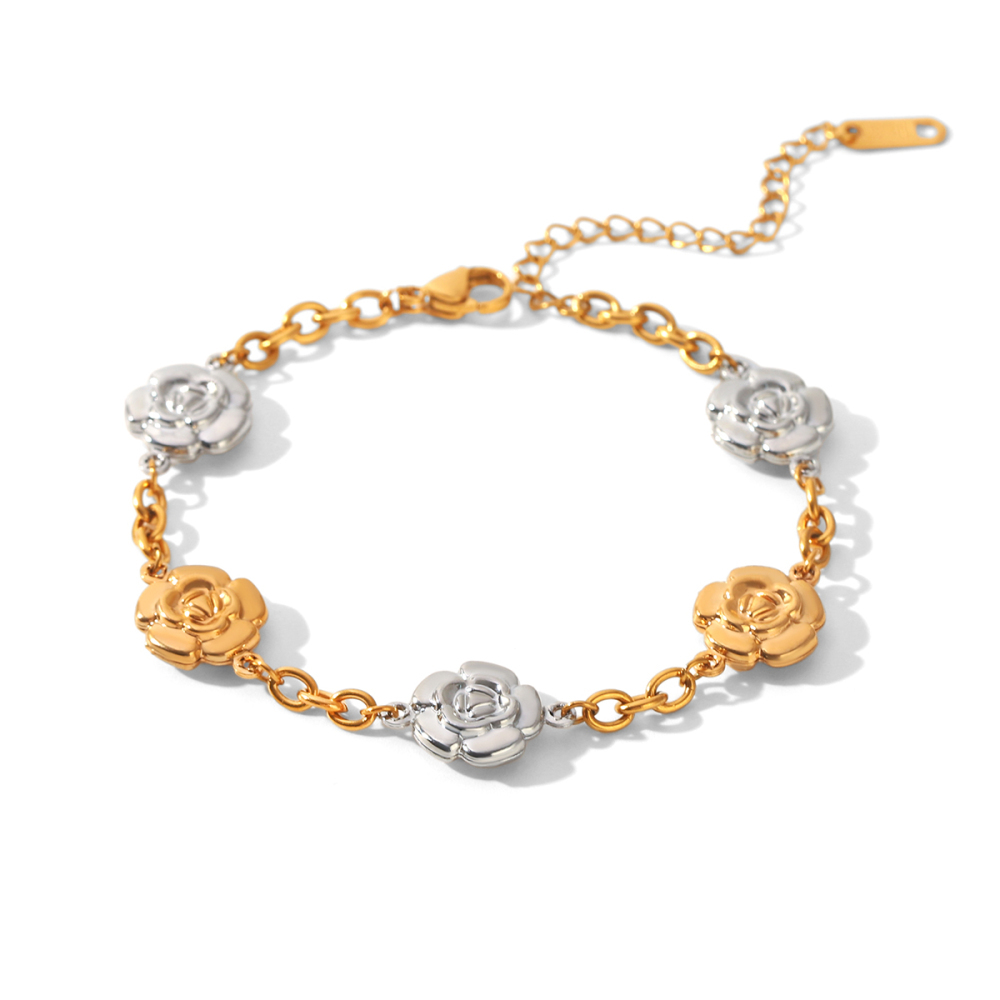 Colliers À Maillons Pour Femmes, Collection Simple Series Daily Flower, En Acier Inoxydable, Couleur Or, Étanches