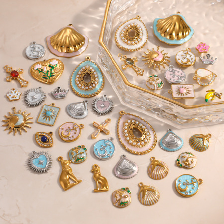 Pendentifs pour femmes en acier inoxydable, couleur or, forme irrégulière, cœur et croix animale, à faire soi-même (Série Simple)