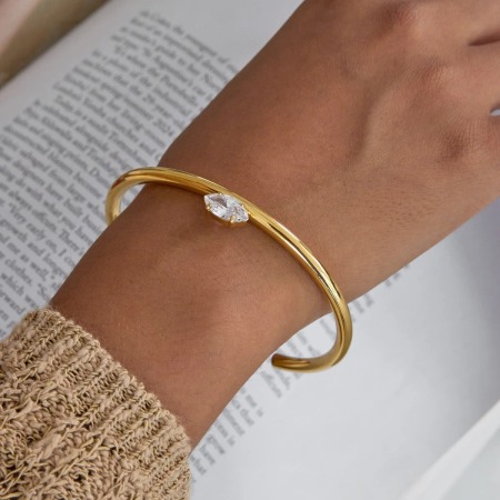 Bracelets manchettes simples en acier inoxydable étanche, couleur or, avec zircon pour femmes