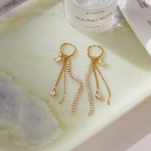 Boucles D'Oreilles Pendantes Pour Femme, Élégantes Et Simples, En Acier Inoxydable Imperméable, Couleur Or, Avec Pompon Et Zircon. h5 Image3