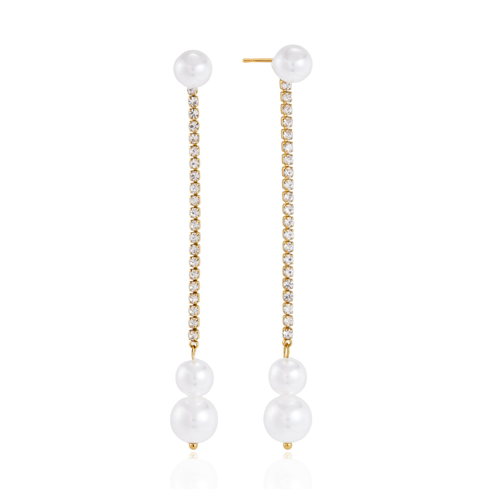 Boucles D'Oreilles Pendantes Pour Femme, En Acier Inoxydable Imperméable, Avec Pompon Simple Et Perles. Image5