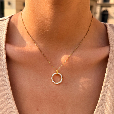 Colliers à maillons pour femmes, en acier inoxydable, couleur or, avec zircon, collection Simple Series Daily Circle 2
