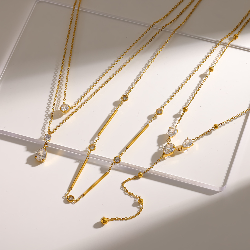 Colliers Pendentifs Pour Femmes En Acier Inoxydable, Couleur Or, En Forme De Goutte Simple, Étanches, Avec Zircon. Image3