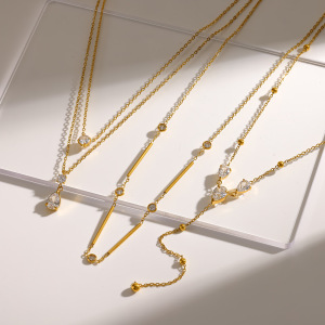 Colliers Pendentifs Pour Femmes En Acier Inoxydable, Couleur Or, En Forme De Goutte Simple, Étanches, Avec Zircon. h5 Image3