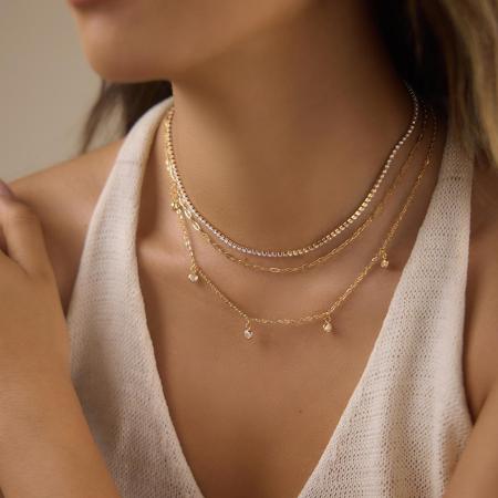 Colliers superposés pour femmes, collection Simple Series Daily Chain Circle, en acier inoxydable, couleur or, avec zircon, étanches. 2