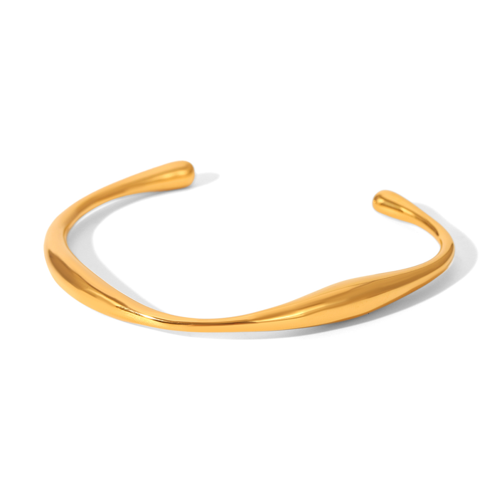 Bracelet Jonc Pour Femme Simple Series Daily Lines, Forme Elliptique, En Acier Inoxydable, Étanche, Couleur Or