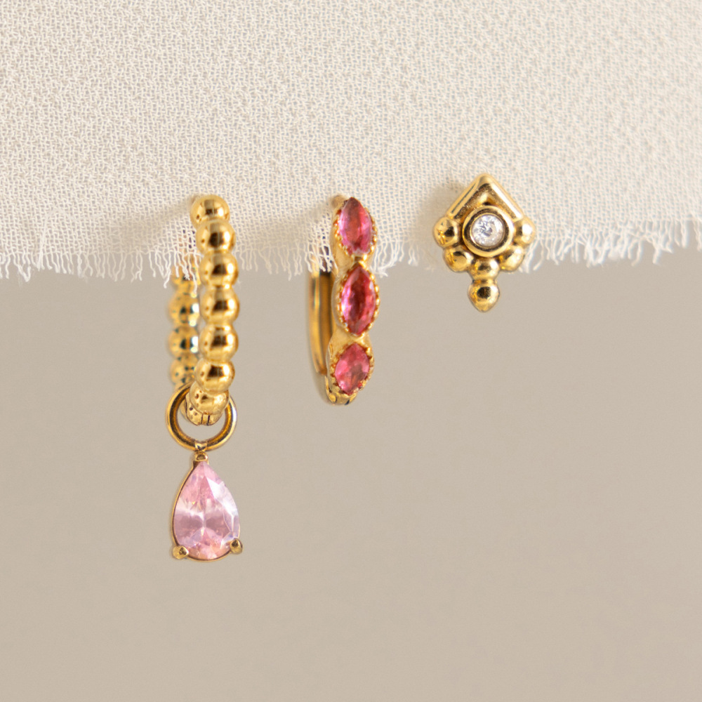 Boucles D'Oreilles Pour Femmes En Acier Inoxydable Imperméable Avec Zircon Et Motif Goutte D'Eau Image2