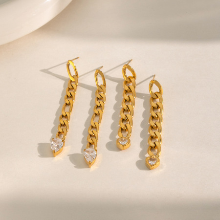 Boucles d'oreilles pendantes Daily Tassel en acier inoxydable étanche couleur or avec zircon