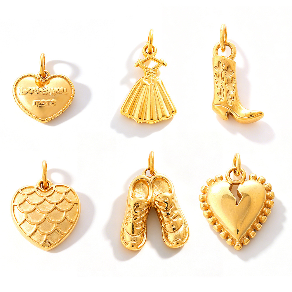 Pendentifs Simples À Faire Soi-Même En Forme De Cœur, Nœud Papillon, Couronne, Bottes, Acier Inoxydable, Étanches, Couleur Or Image5